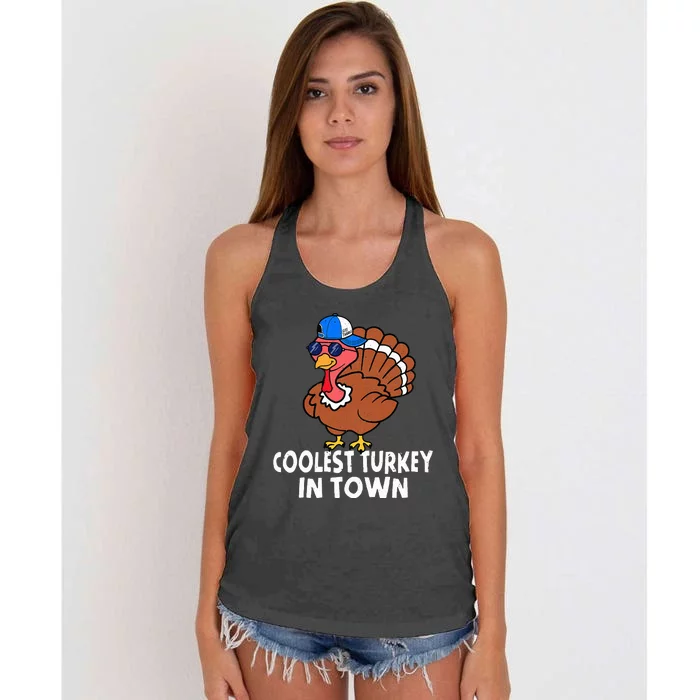 Coolest Turkey In Town Funny Turkey Thanksgiving Women's Knotted Racerback Tank