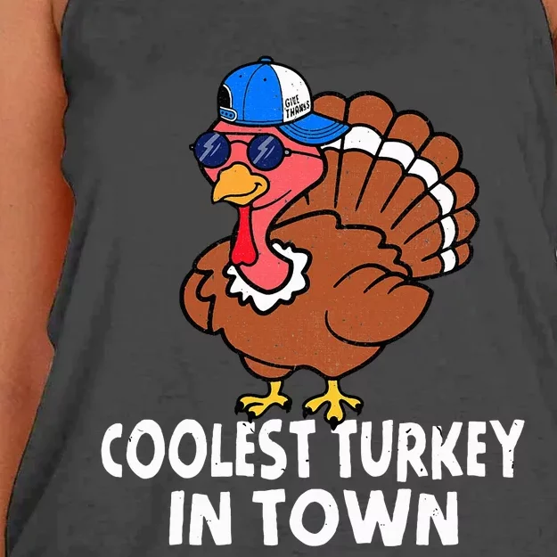 Coolest Turkey In Town Funny Turkey Thanksgiving Women's Knotted Racerback Tank