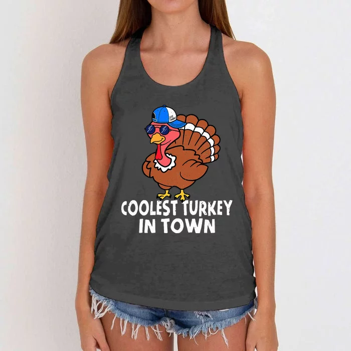 Coolest Turkey In Town Funny Turkey Thanksgiving Women's Knotted Racerback Tank