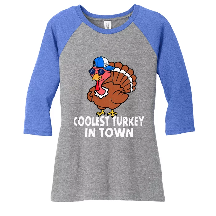 Coolest Turkey In Town Funny Turkey Thanksgiving Women's Tri-Blend 3/4-Sleeve Raglan Shirt