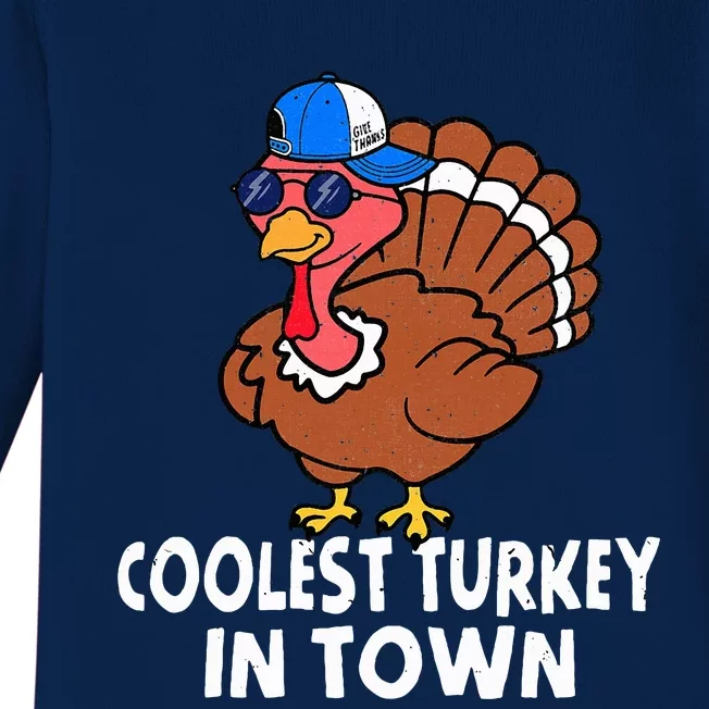 Coolest Turkey In Town Funny Turkey Thanksgiving Baby Long Sleeve Bodysuit