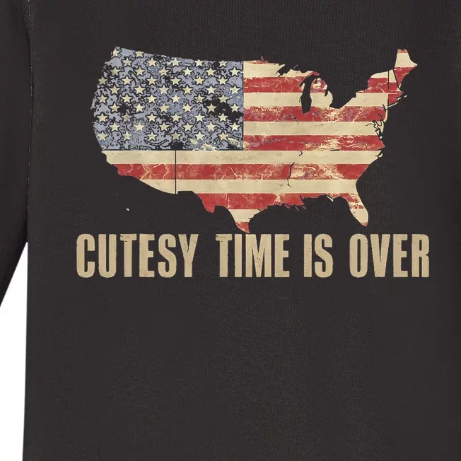 Cutesy Time Is Over American Flag Patriotic Conservative Baby Long Sleeve Bodysuit