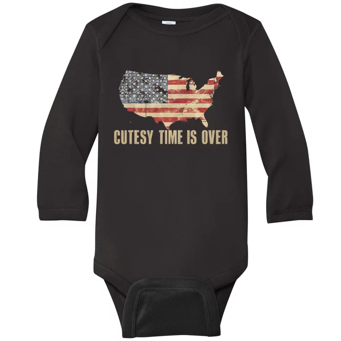 Cutesy Time Is Over American Flag Patriotic Conservative Baby Long Sleeve Bodysuit