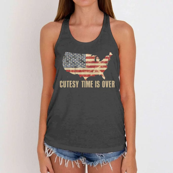 Cutesy Time Is Over American Flag Patriotic Conservative Women's Knotted Racerback Tank