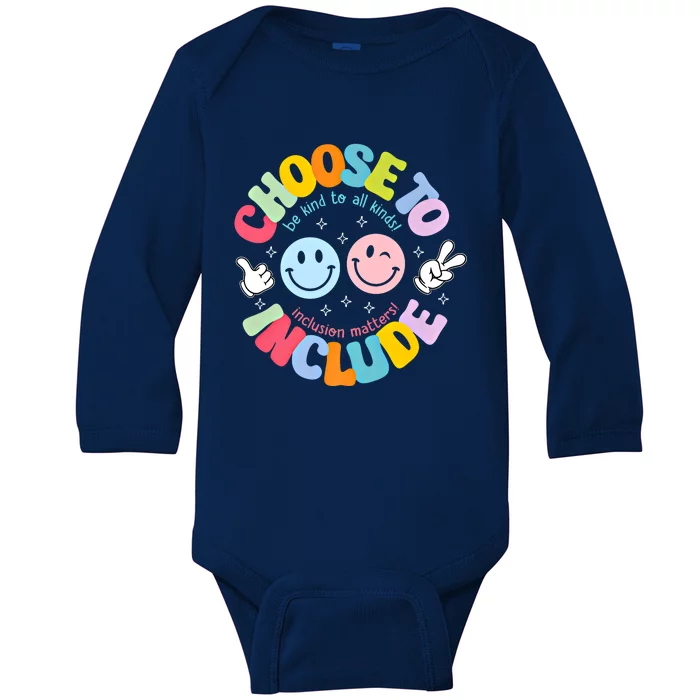 Choose To Include Be Kind To All Kinds Autism Awareness Gift Baby Long Sleeve Bodysuit