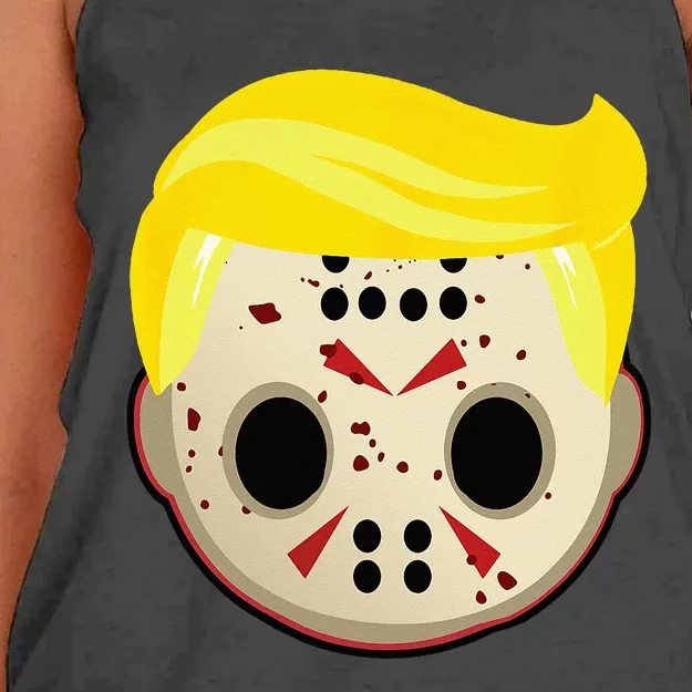 Cute Trump In Hockey Mask Funny Halloween Horror Women's Knotted Racerback Tank