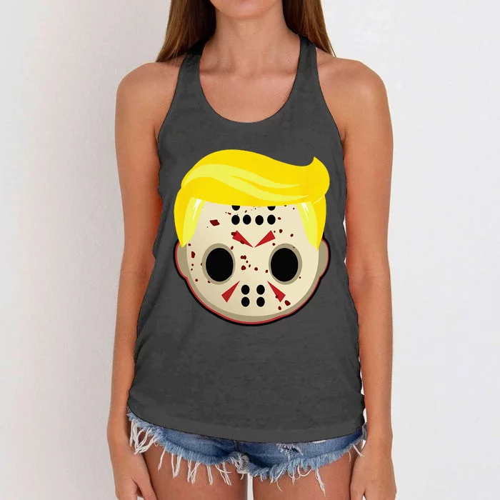 Cute Trump In Hockey Mask Funny Halloween Horror Women's Knotted Racerback Tank