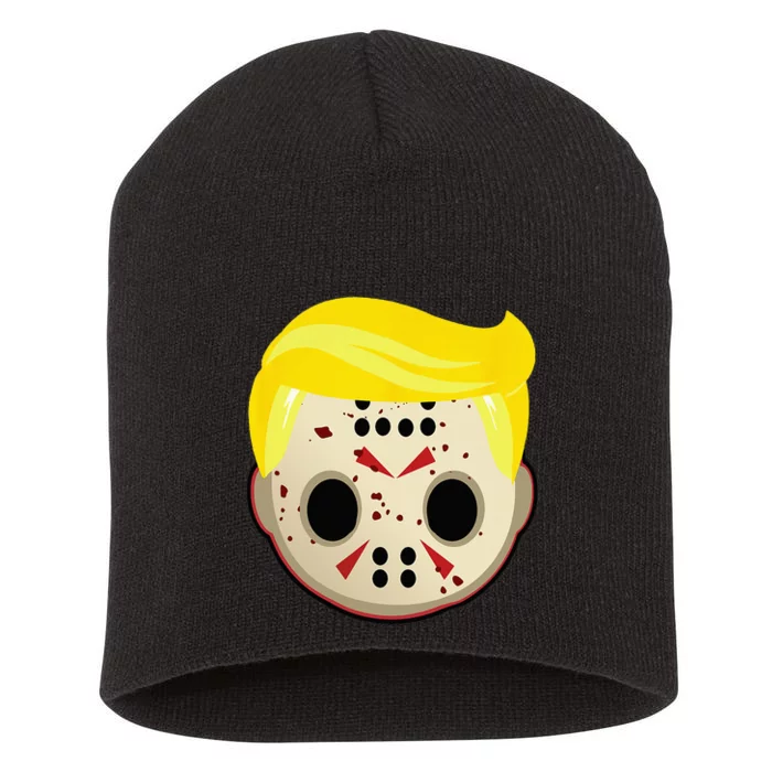 Cute Trump In Hockey Mask Funny Halloween Horror Short Acrylic Beanie