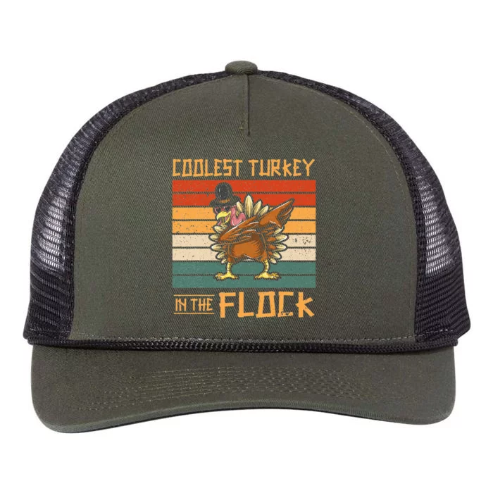 Coolest Turkey in the Flock Funny Thanksgiving Turkey Trot Retro Rope Trucker Hat Cap