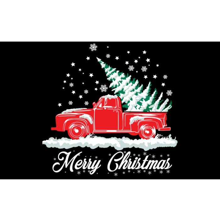 Christmas Tree In Back Of Old Red Pick Up Truck Snowing Bumper Sticker