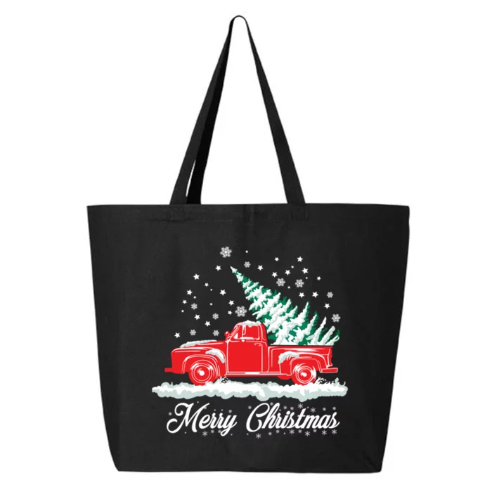 Christmas Tree In Back Of Old Red Pick Up Truck Snowing 25L Jumbo Tote