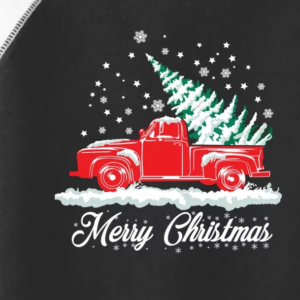 Christmas Tree In Back Of Old Red Pick Up Truck Snowing Toddler Fine Jersey T-Shirt