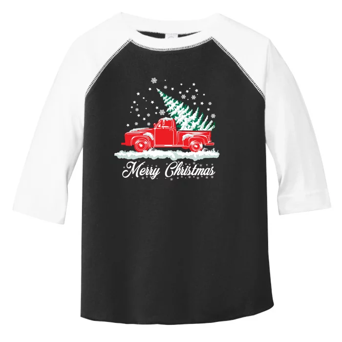 Christmas Tree In Back Of Old Red Pick Up Truck Snowing Toddler Fine Jersey T-Shirt