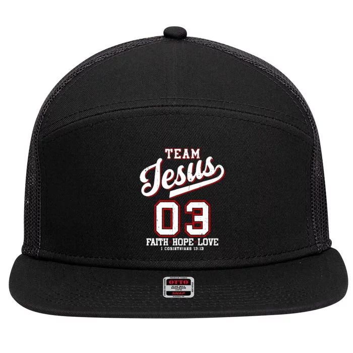 Christian Team Jesus 03 Faith Hope Love 7 Panel Mesh Trucker Snapback Hat