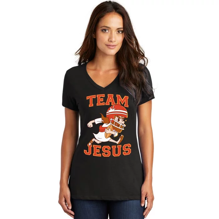 Christian Team Jesus Football Lover Faith Hope Christmas Women's V-Neck T-Shirt