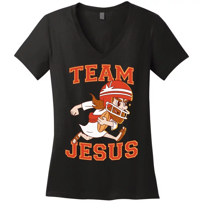 Christian Team Jesus Football Lover Faith Hope Christmas Women's V-Neck T-Shirt