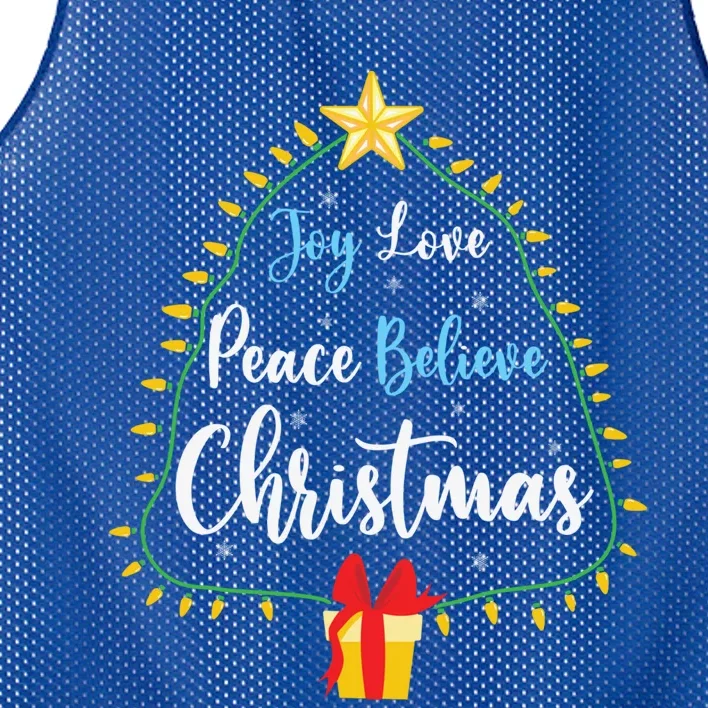 Christmas Tree Joy Love Peace Believe Funny Party Holiday Cool Gift Mesh Reversible Basketball Jersey Tank