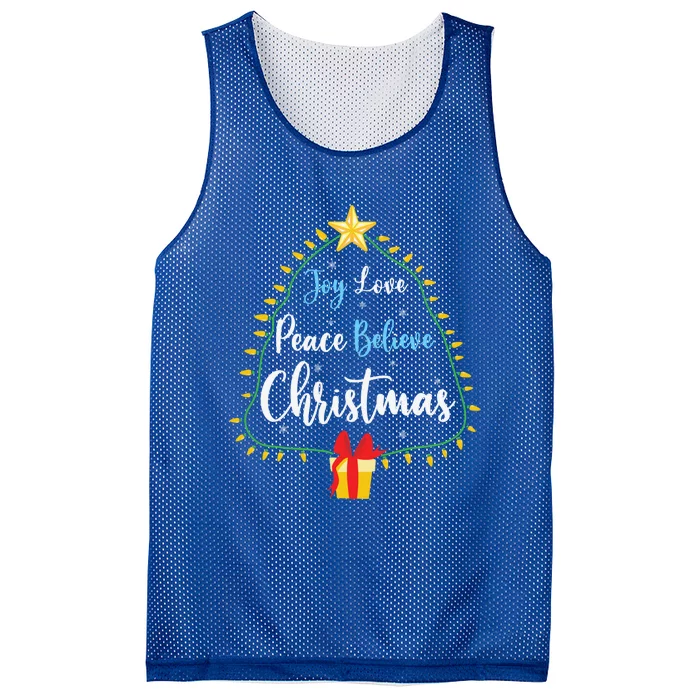 Christmas Tree Joy Love Peace Believe Funny Party Holiday Cool Gift Mesh Reversible Basketball Jersey Tank