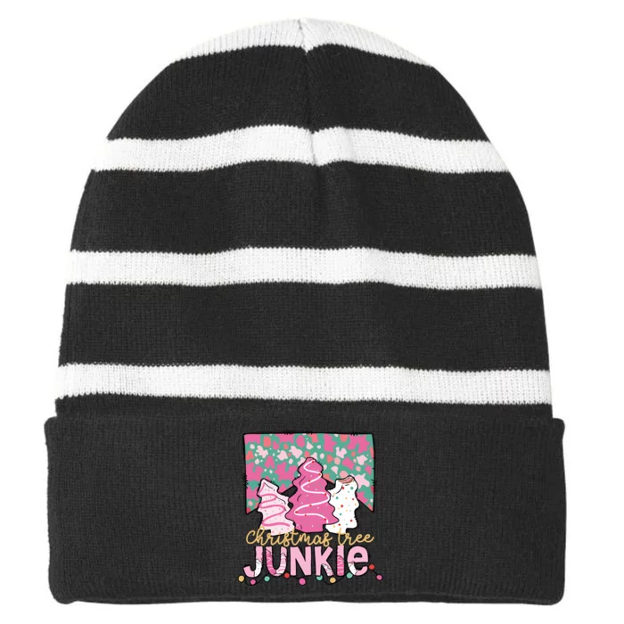 Christmas Tree Junkie Cake Pink Striped Beanie with Solid Band