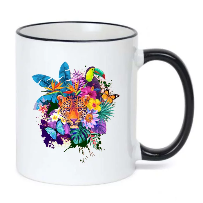 Colorful Tropical Jungle Animals Black Color Changing Mug