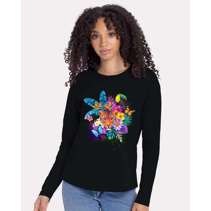 Colorful Tropical Jungle Animals Womens Cotton Relaxed Long Sleeve T-Shirt