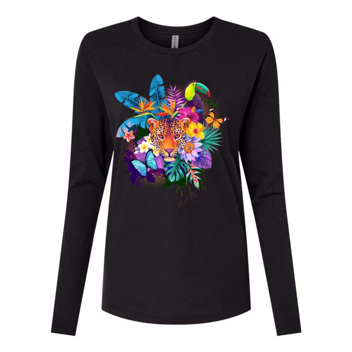 Colorful Tropical Jungle Animals Womens Cotton Relaxed Long Sleeve T-Shirt