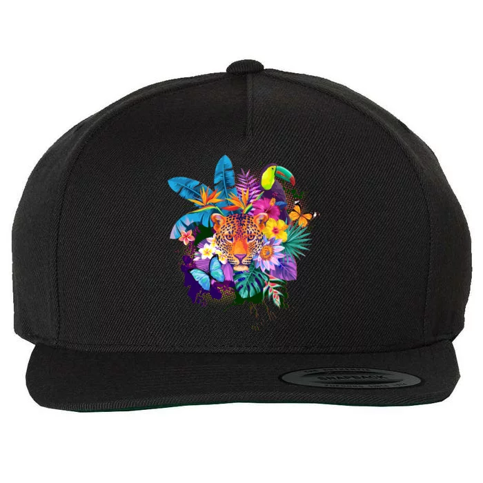 Colorful Tropical Jungle Animals Wool Snapback Cap