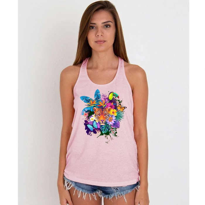 Colorful Tropical Jungle Animals Women's Knotted Racerback Tank