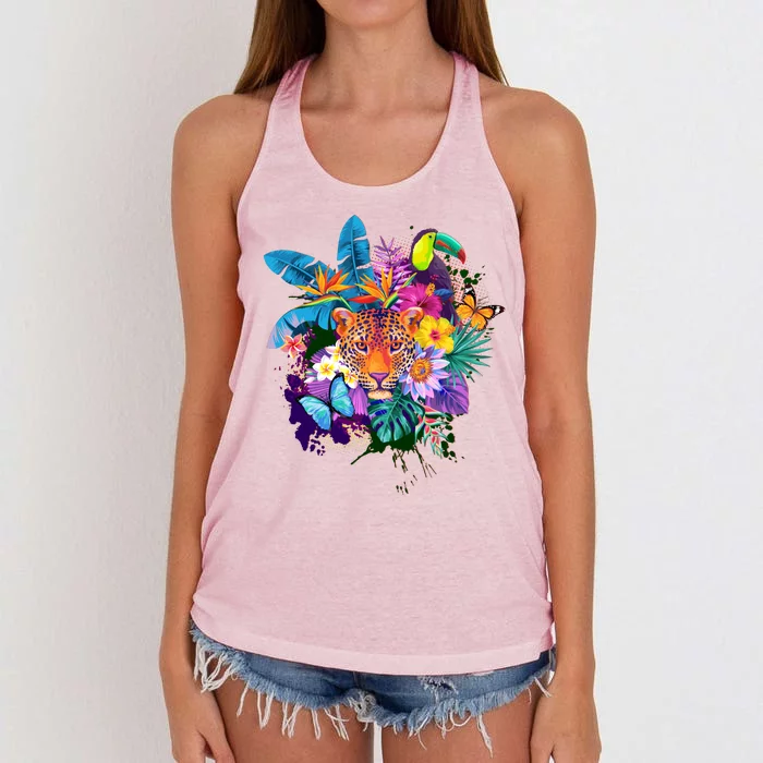 Colorful Tropical Jungle Animals Women's Knotted Racerback Tank