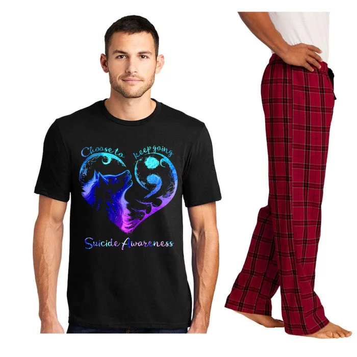 Choose To Keep Going Heart Wolf Suicide Awareness Pajama Set