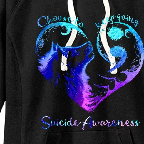 Choose To Keep Going Heart Wolf Suicide Awareness Women's Fleece Hoodie