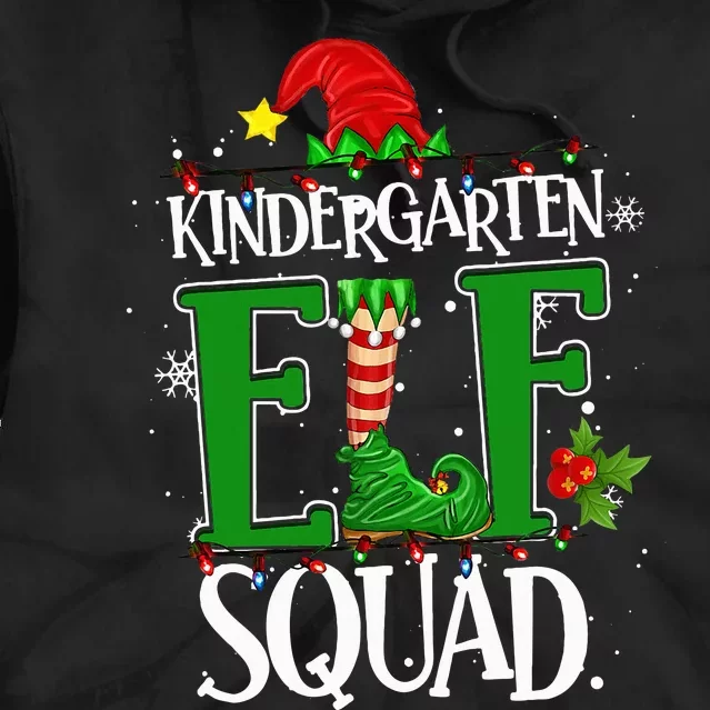 Christmas Teacher Kindergarten Elf Squad Xmas Lights Pajamas Tie Dye Hoodie