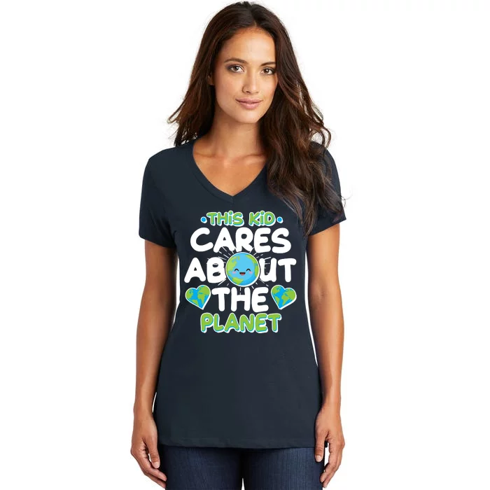 Cute This Kid Cares About The Planet Women's V-Neck T-Shirt