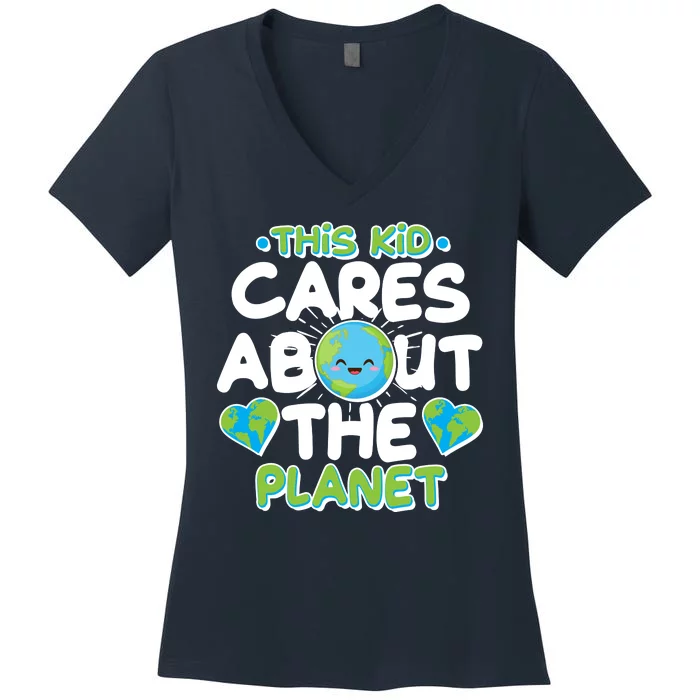 Cute This Kid Cares About The Planet Women's V-Neck T-Shirt