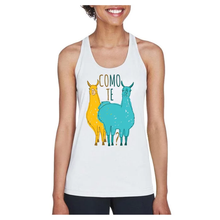 Como Te Llamas Funny Spanish Joke Llama Women's Racerback Tank