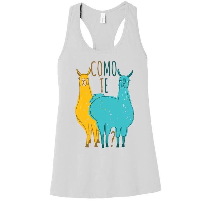 Como Te Llamas Funny Spanish Joke Llama Women's Racerback Tank