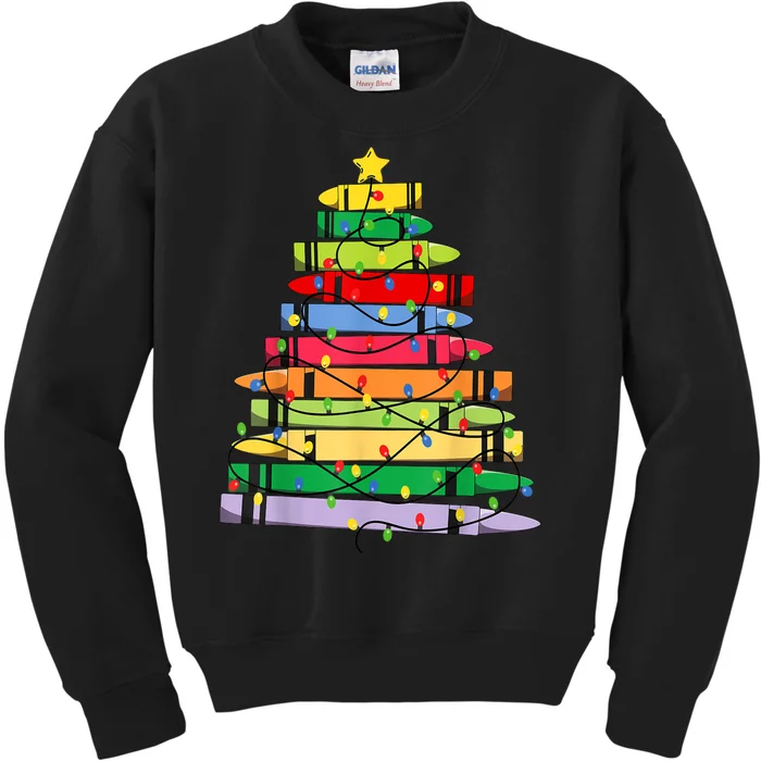 Christmas Tree Lights Crayons Teacher Student Xmas Pajamas Gift Kids Sweatshirt