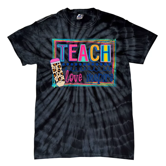 Cute Teach Love And Inspire Teacher Back To School Tie-Dye T-Shirt