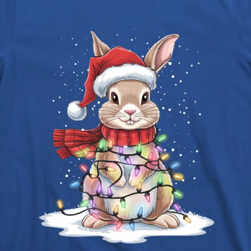 Christmas Tree Lights Rabbit Santa Hat Holiday Xmas Gift T-Shirt