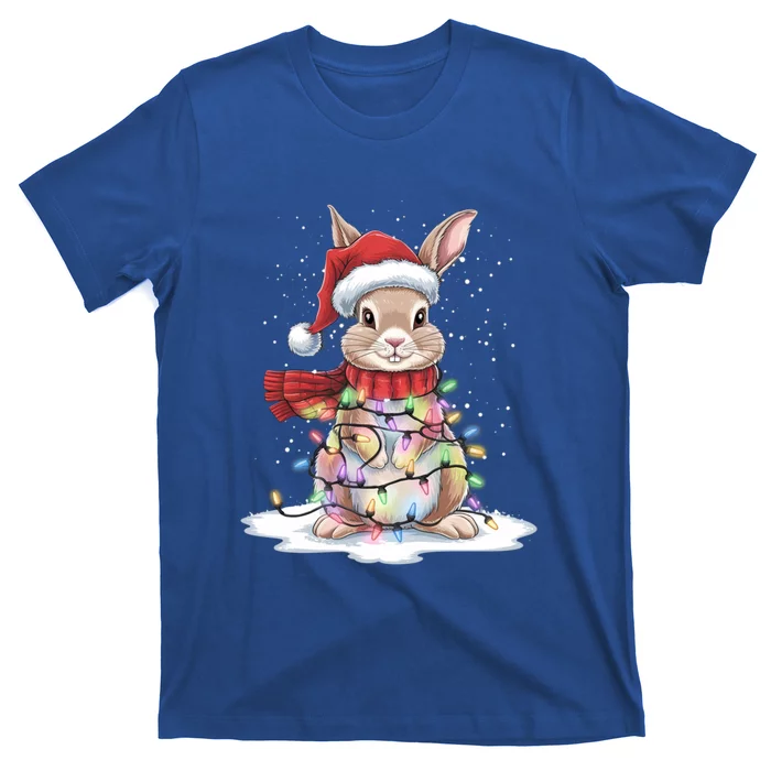 Christmas Tree Lights Rabbit Santa Hat Holiday Xmas Gift T-Shirt