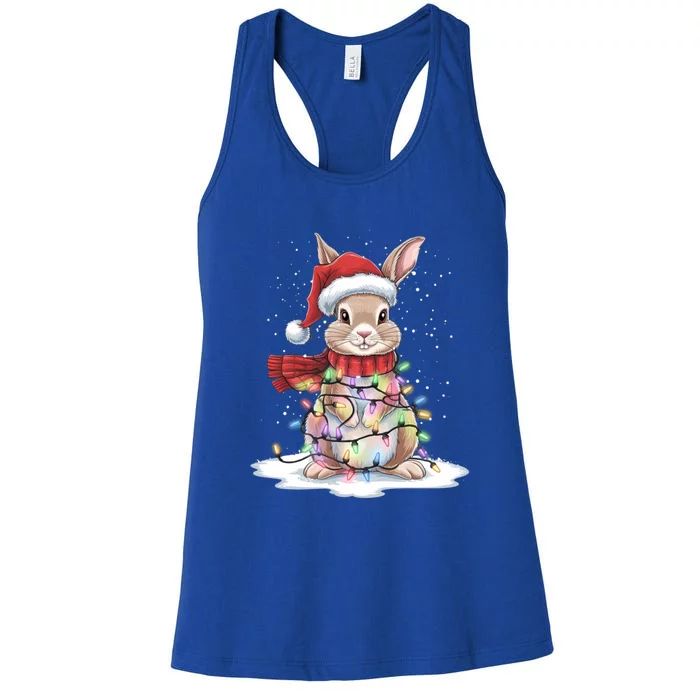 Christmas Tree Lights Rabbit Santa Hat Holiday Xmas Gift Women's Racerback Tank