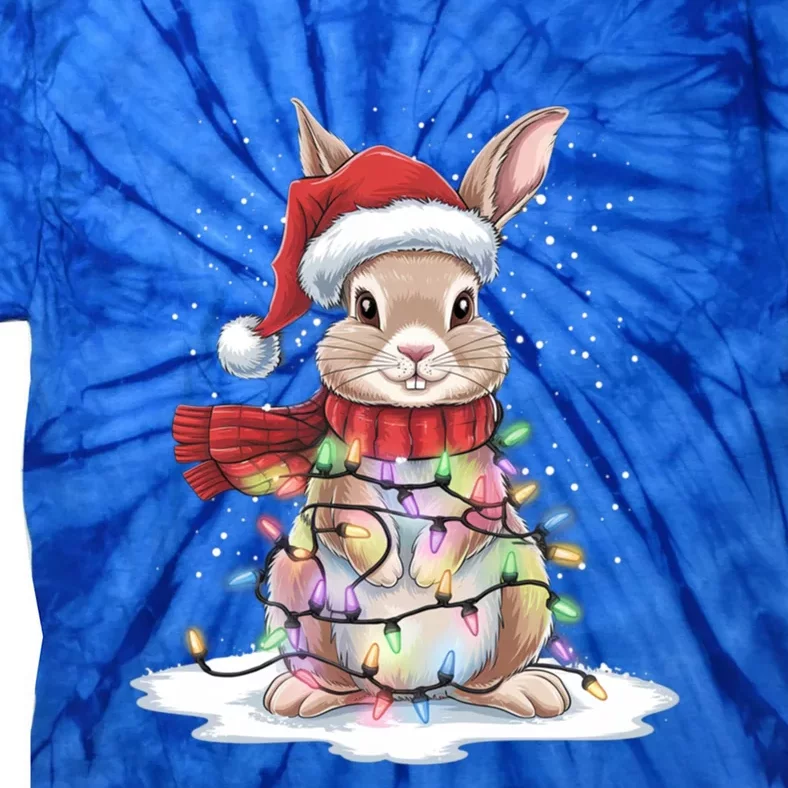 Christmas Tree Lights Rabbit Santa Hat Holiday Xmas Gift Tie-Dye T-Shirt