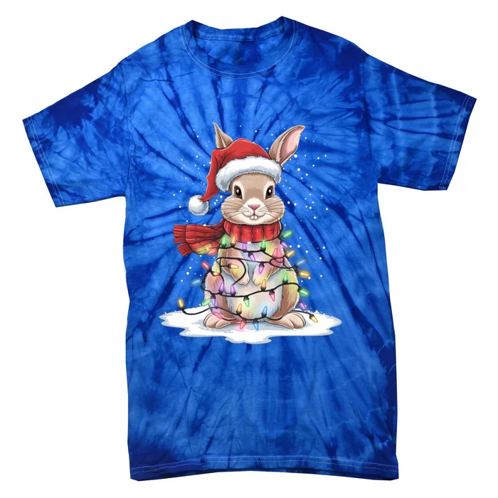 Christmas Tree Lights Rabbit Santa Hat Holiday Xmas Gift Tie-Dye T-Shirt