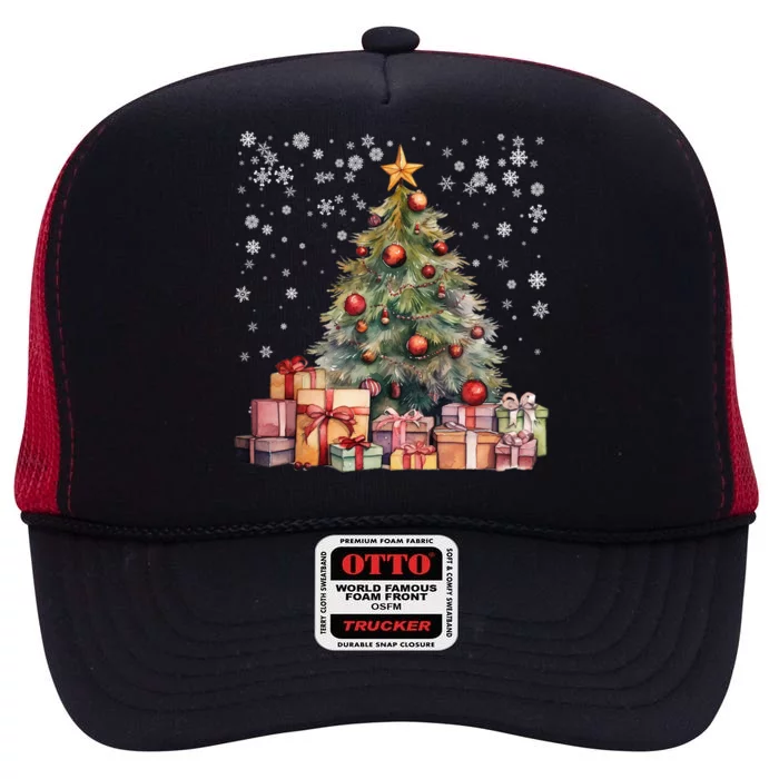 Christmas Tree Library Xmas Lights Tree Book Lover Librarian Cool Gift High Crown Mesh Trucker Hat