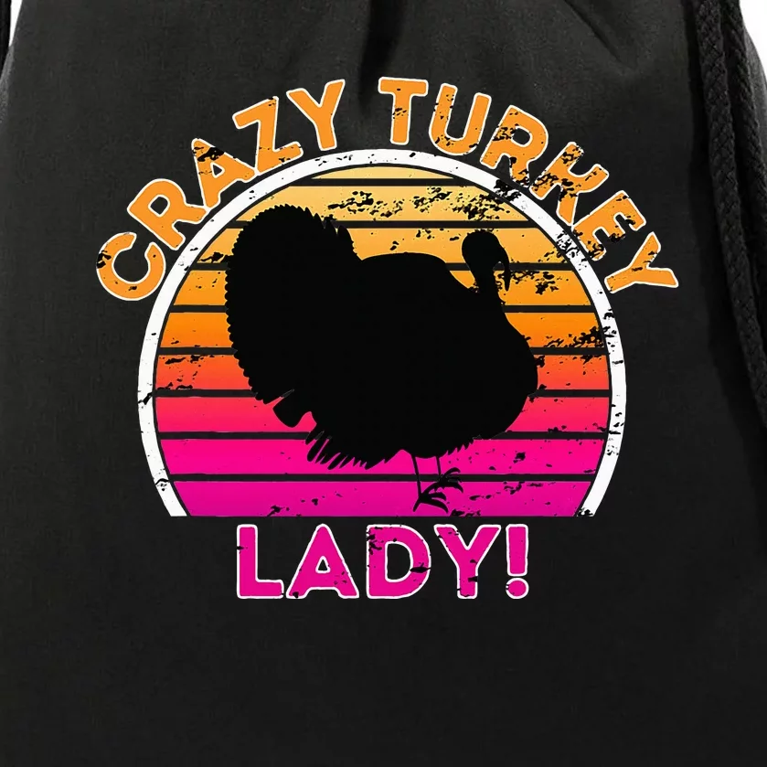 Crazy Turkey Lady Funny Retro Turkey Drawstring Bag