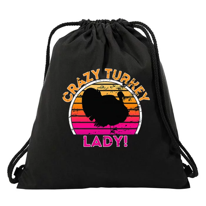 Crazy Turkey Lady Funny Retro Turkey Drawstring Bag