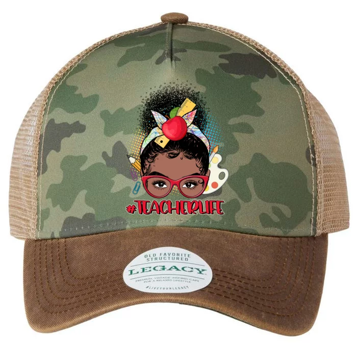 Cute #Teacher Life Afro Puff Bun Teacher Legacy Tie Dye Trucker Hat