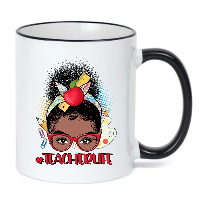 Cute #Teacher Life Afro Puff Bun Teacher Black Color Changing Mug