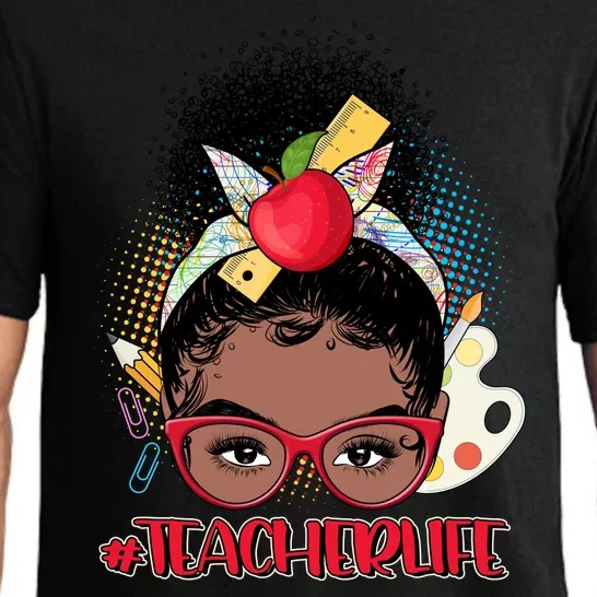 Cute #Teacher Life Afro Puff Bun Teacher Pajama Set