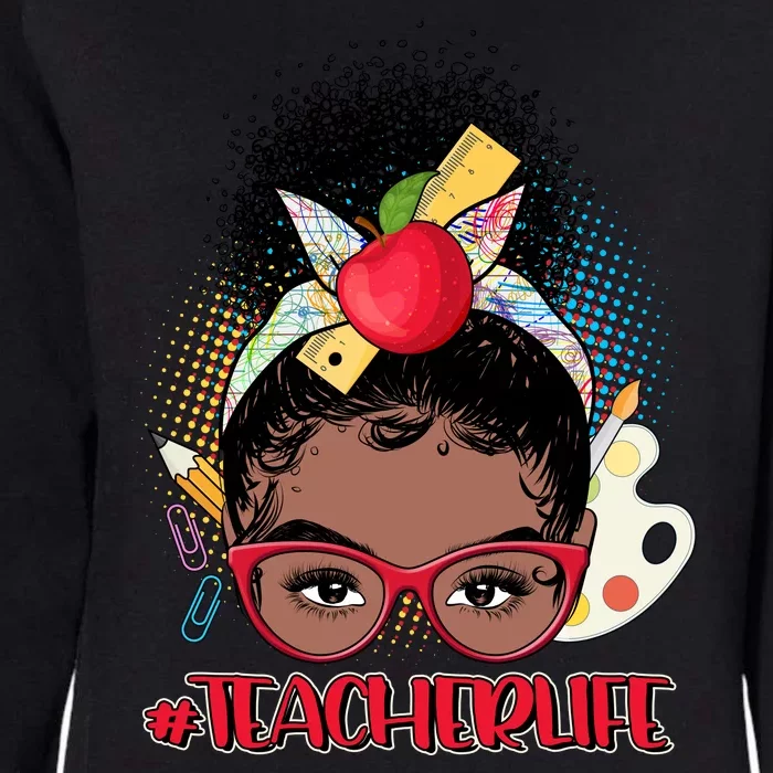 Cute #Teacher Life Afro Puff Bun Teacher Womens California Wash Sweatshirt